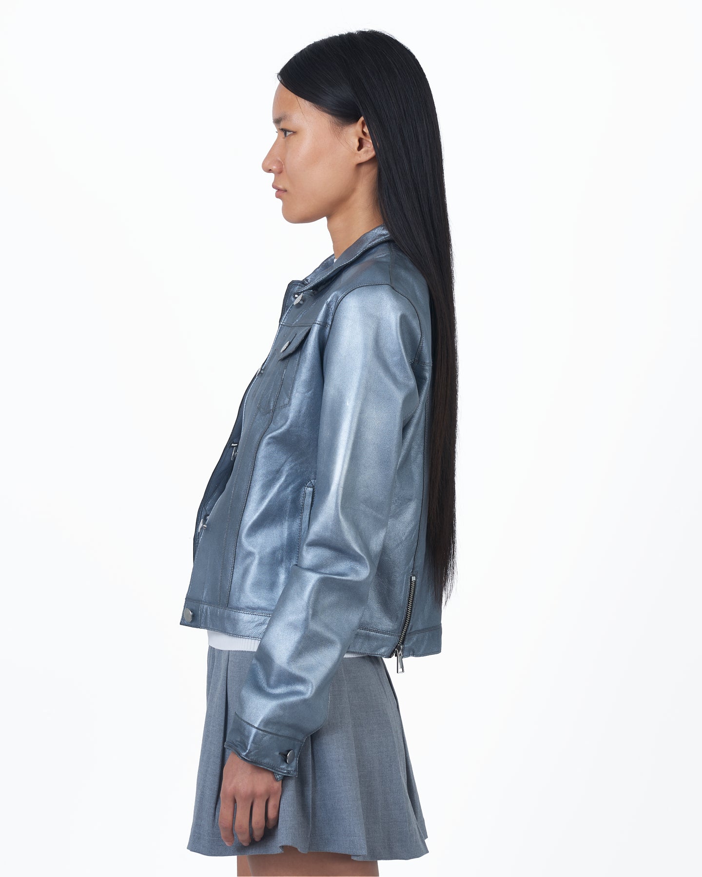 JKT Alexa Metallic Leather Jacket Gunmetal
