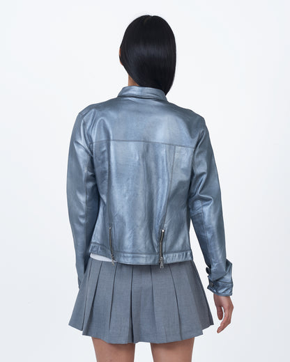 Alexa Metallic Leather Jacket Gunmetal