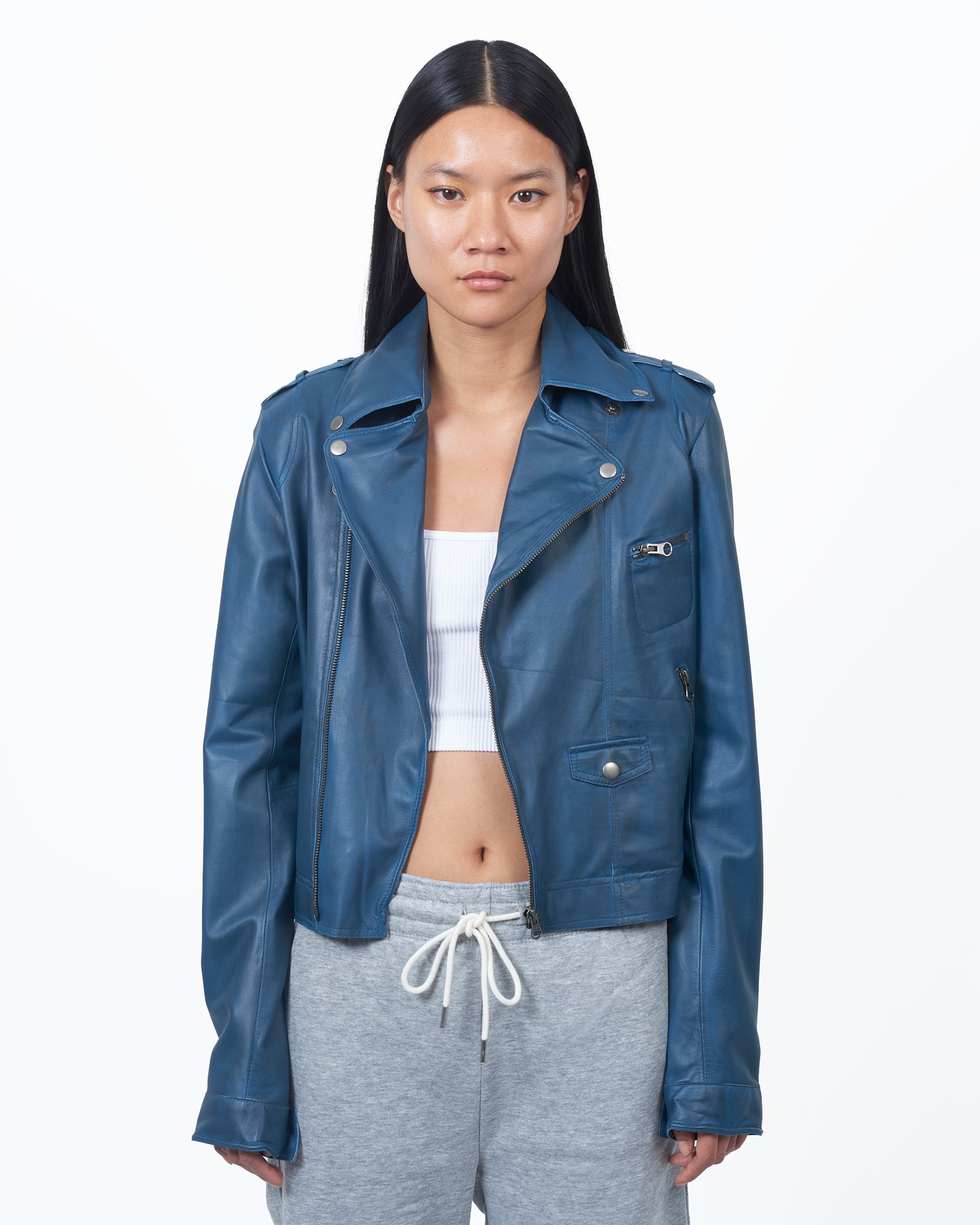 JKT Tyler Waxed Leather Jacket Waxed Blue