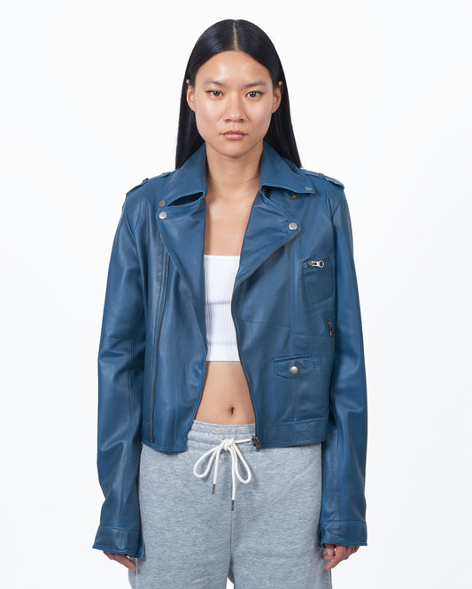 Tyler Waxed Leather Jacket Waxed Blue