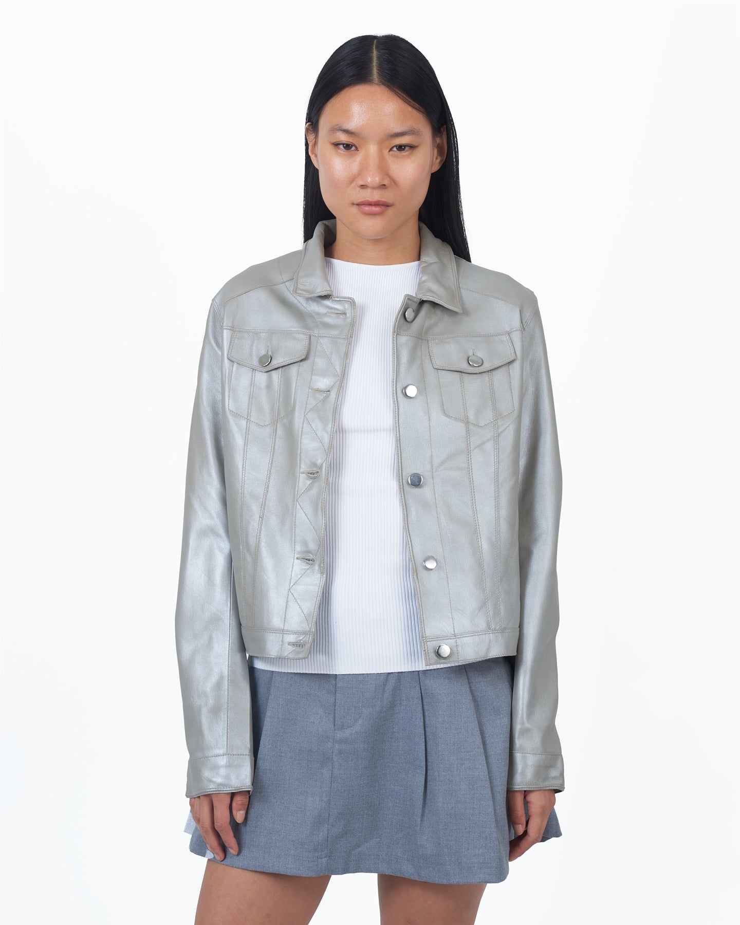 Alexa Metallic Leather Jacket Taupe/Silver
