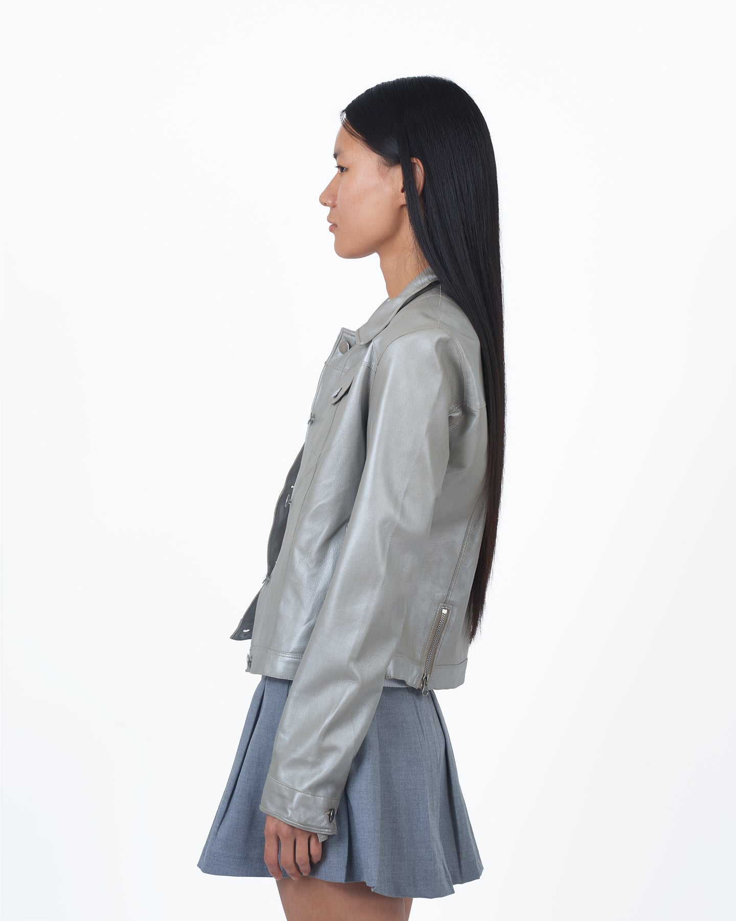 Alexa Metallic Leather Jacket Taupe/Silver