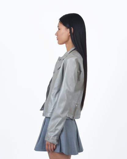 Alexa Metallic Leather Jacket Taupe/Silver