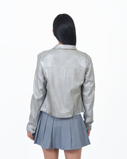 Alexa Metallic Leather Jacket Taupe/Silver