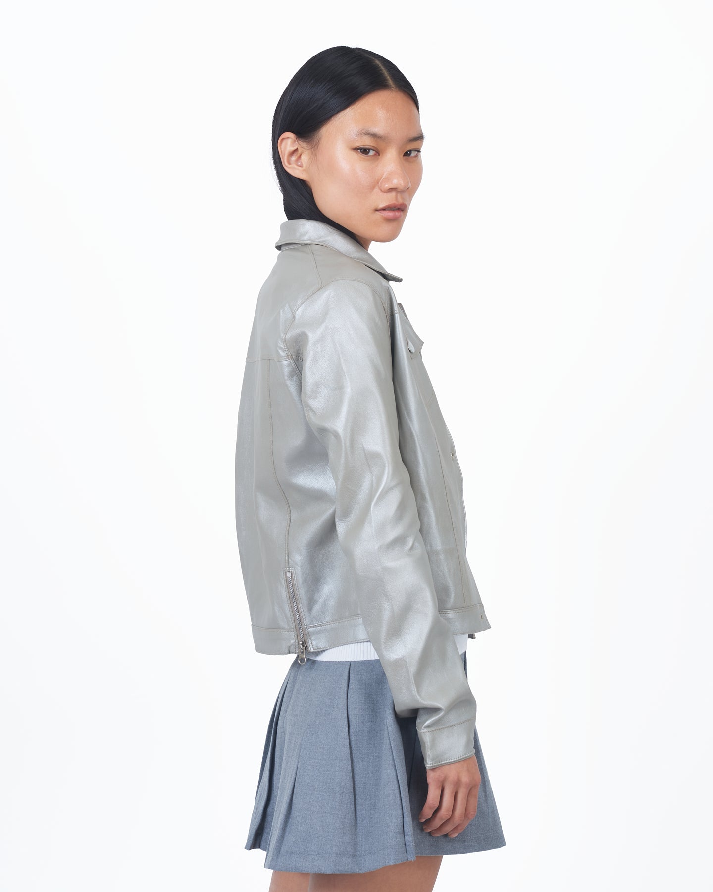 Alexa Metallic Leather Jacket Taupe/Silver