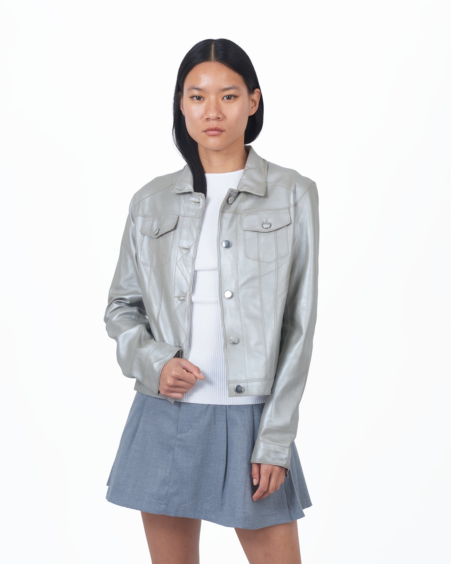 Alexa Metallic Leather Jacket Taupe/Silver