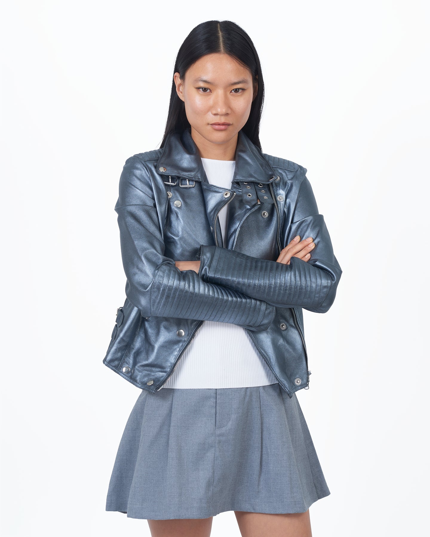 JKT Harley Metallic Leather Gunmetal