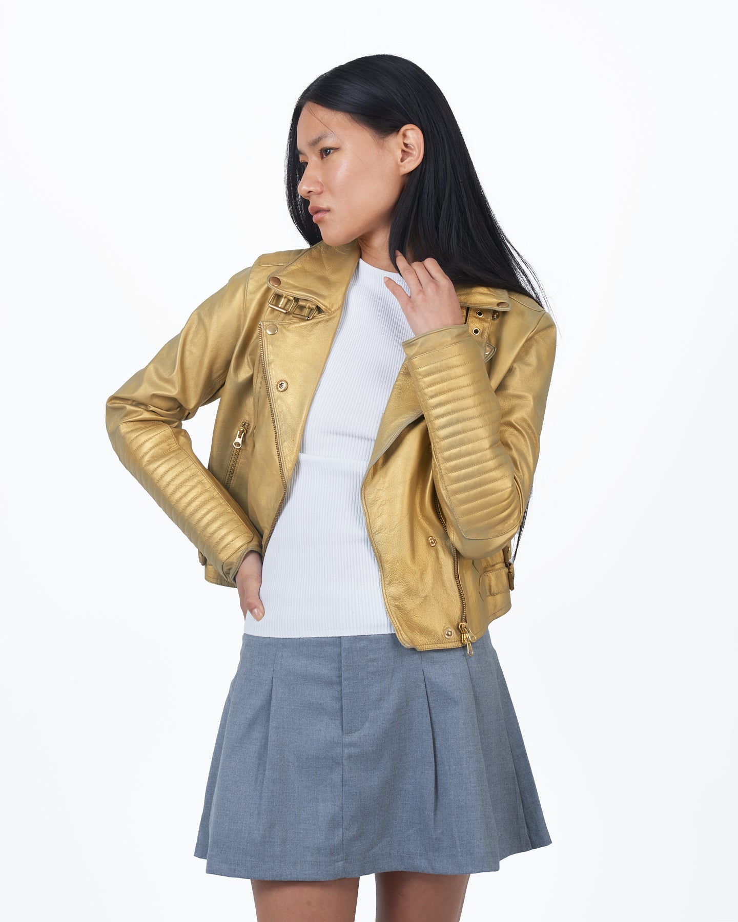 JKT Harley Metallic Leather Jacket Gold