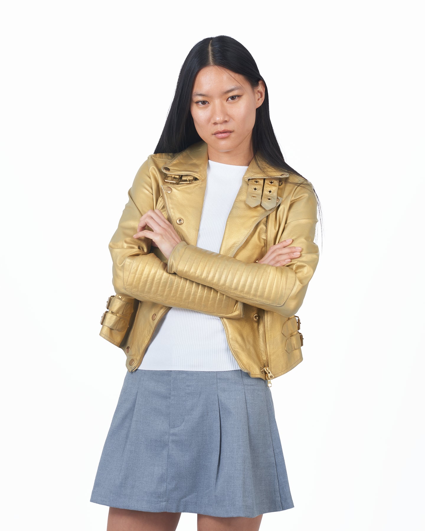 JKT Harley Metallic Leather Jacket Gold
