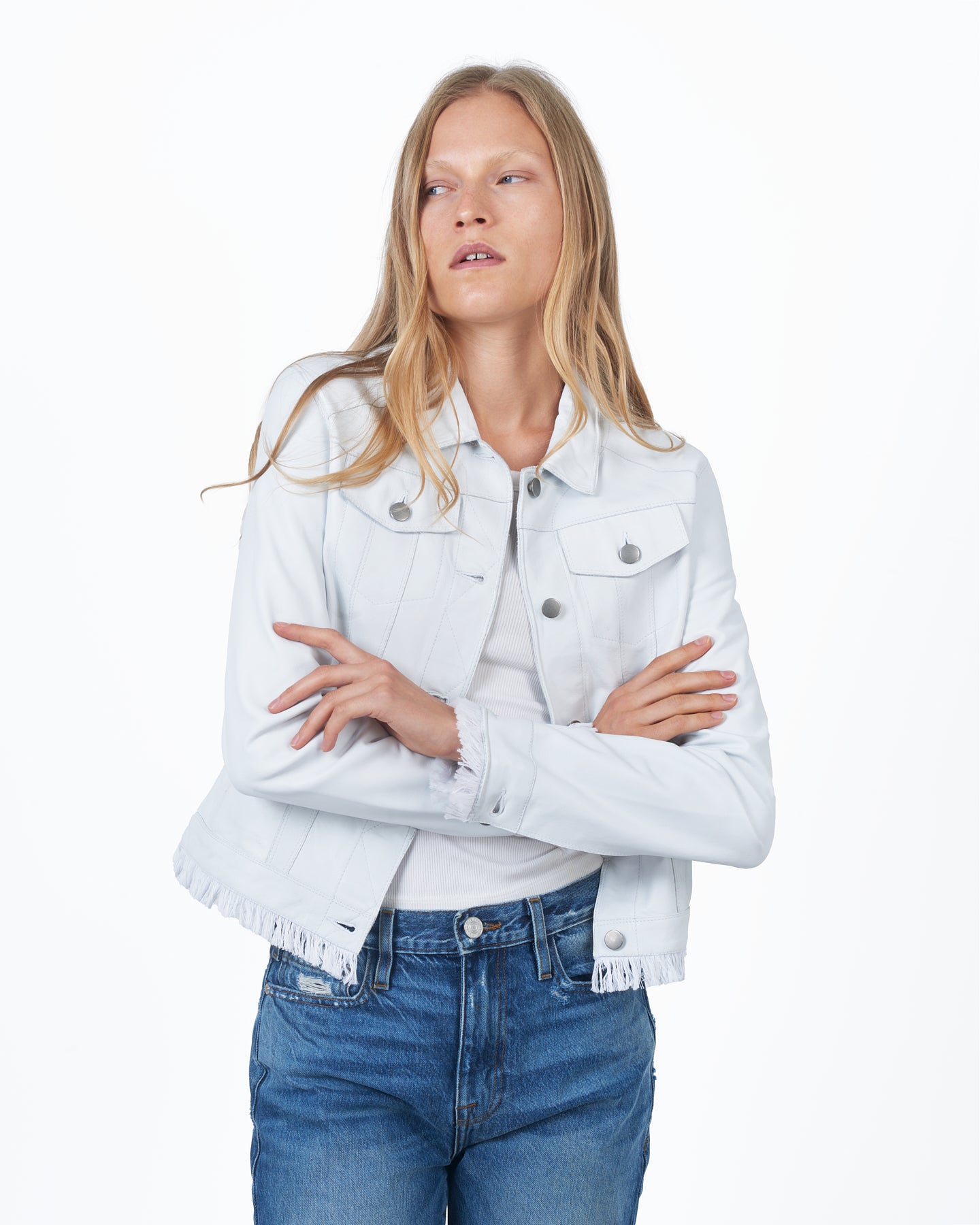 JKT Alexa Burnished Leather Jacket White