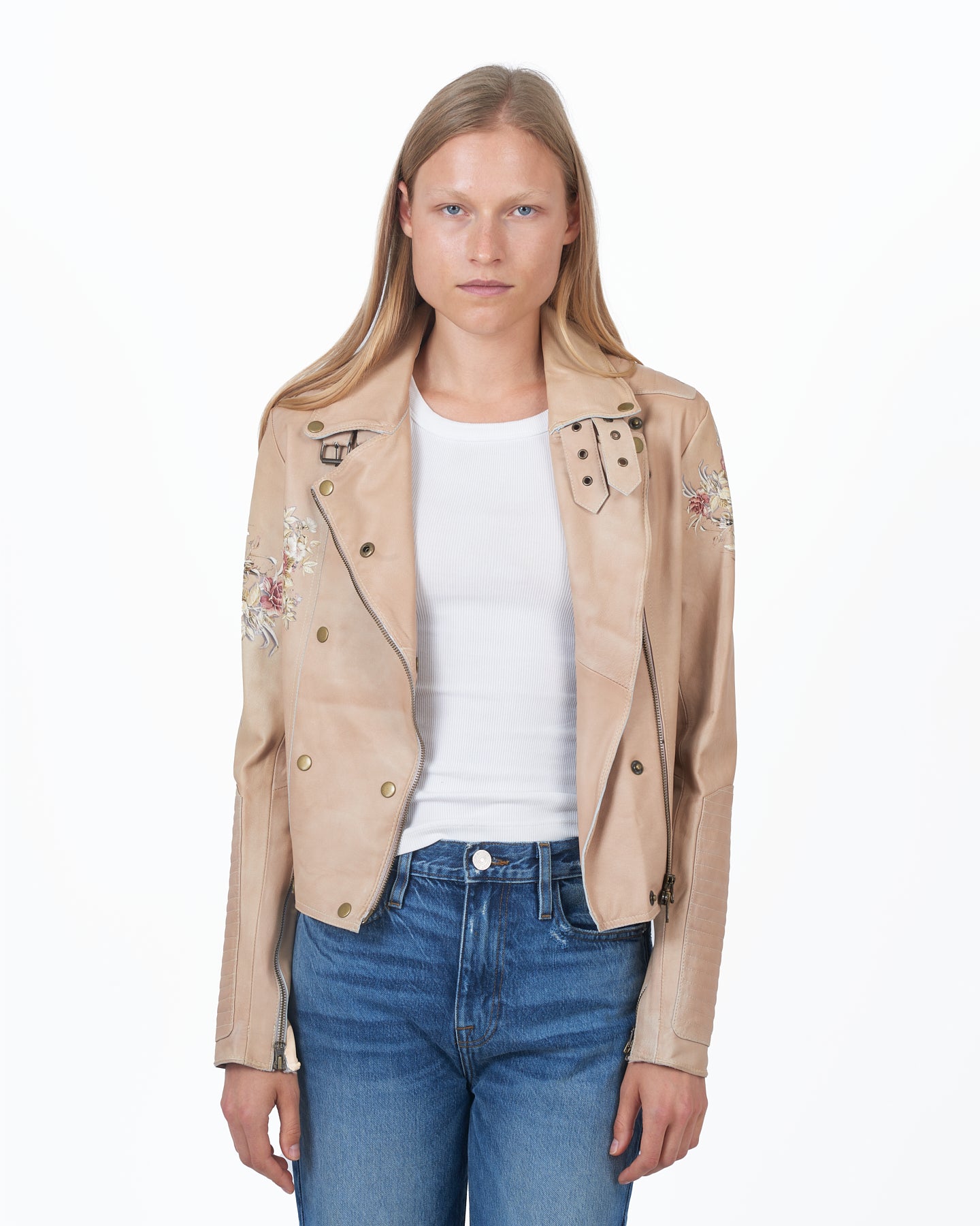 JKT Harley Vintage Floral Leather Jacket Au Lait