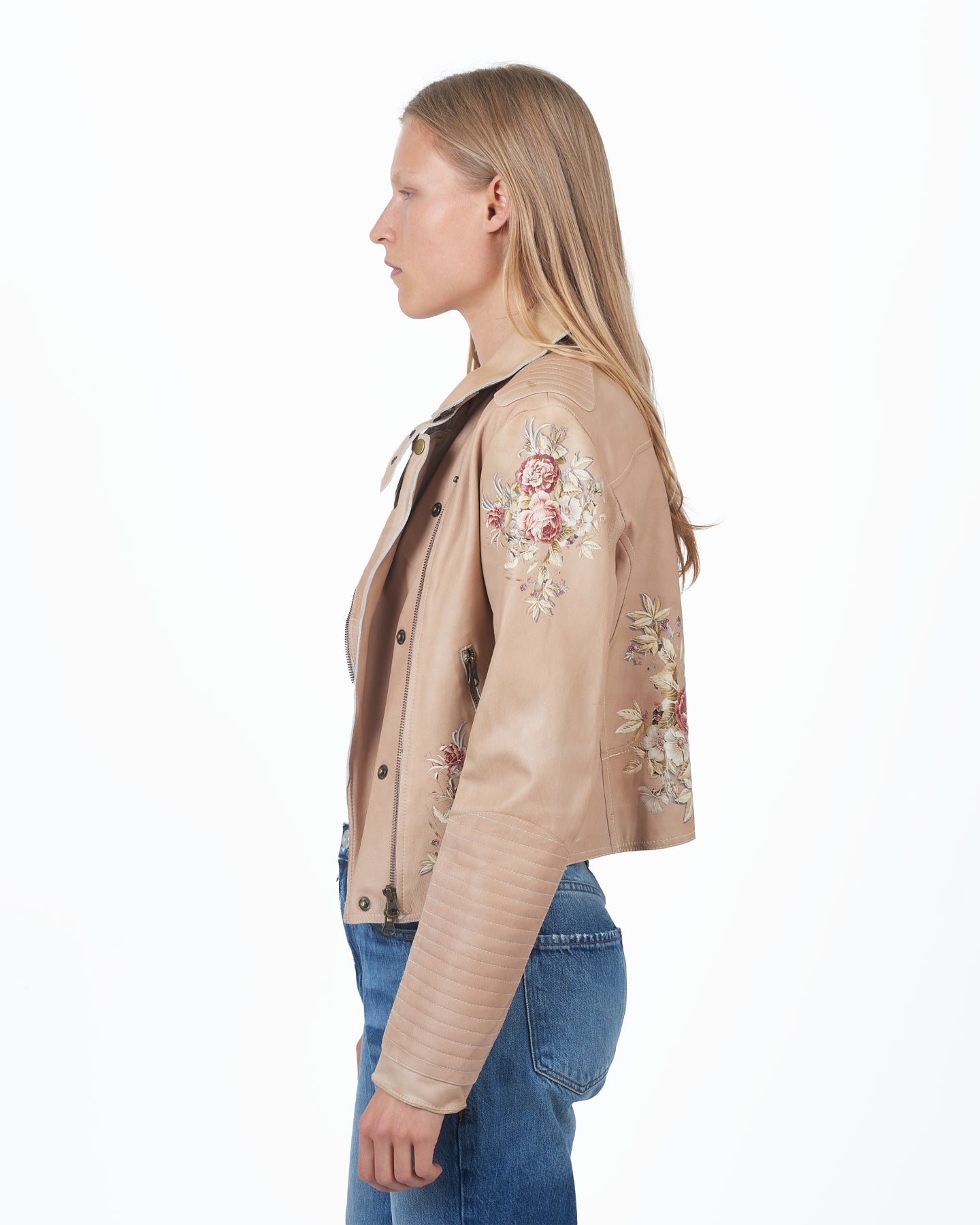 JKT Harley Vintage Floral Leather Jacket Au Lait