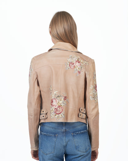 JKT Harley Vintage Floral Leather Jacket Au Lait