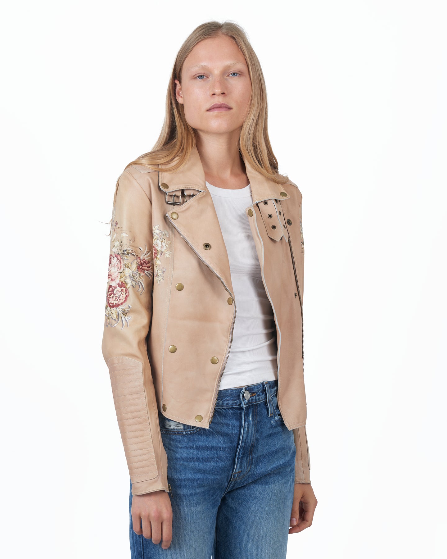 JKT Harley Vintage Floral Leather Jacket Au Lait