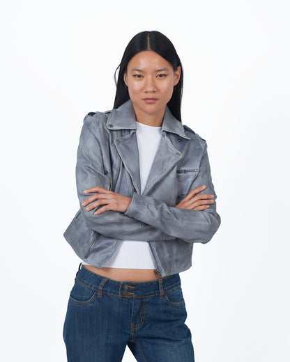 Piper Patina Leather Jacket Steel