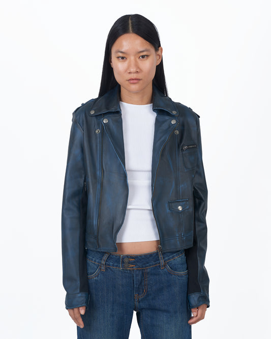 JKT Piper Waxed Leather Jacket Blue