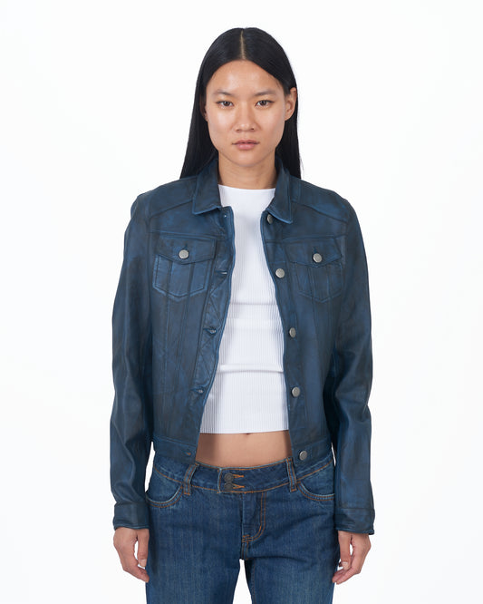 Alexa Waxed Leather Jacket Blue