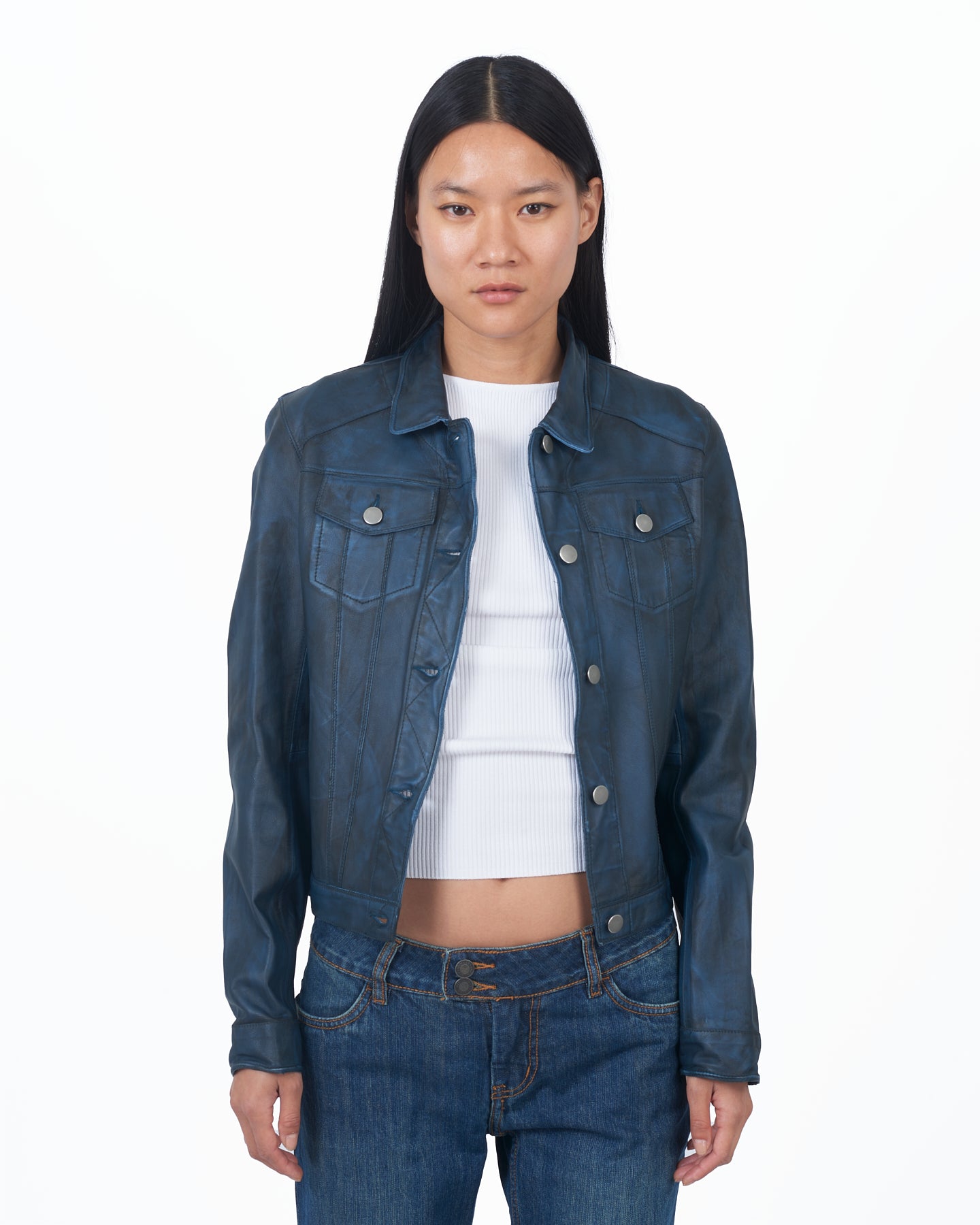 JKT Alexa Waxed Leather Jacket Blue