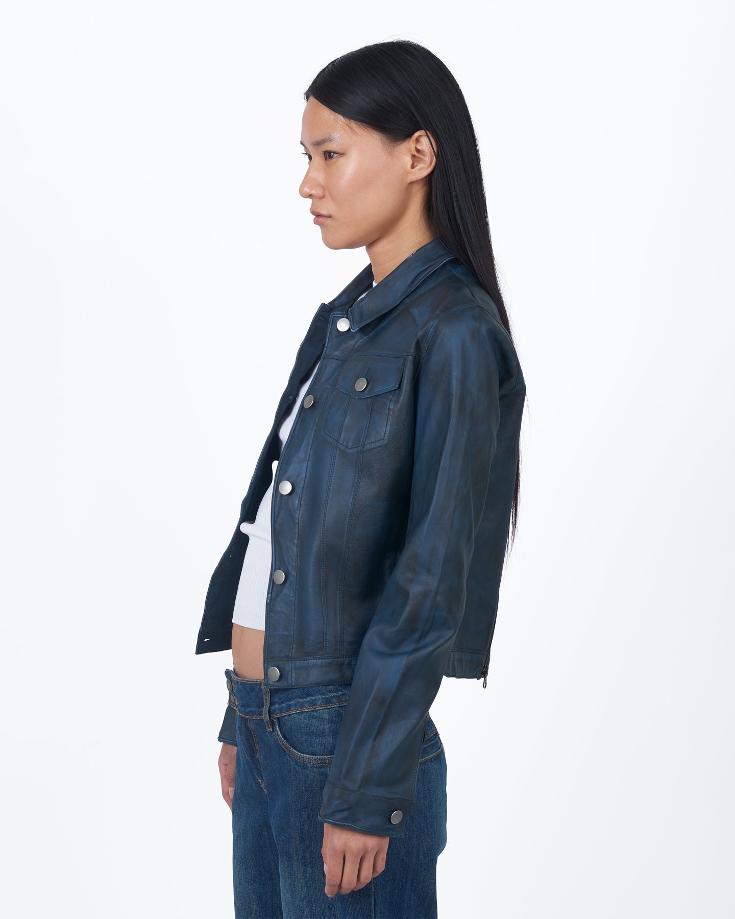 JKT Alexa Waxed Leather Jacket Blue