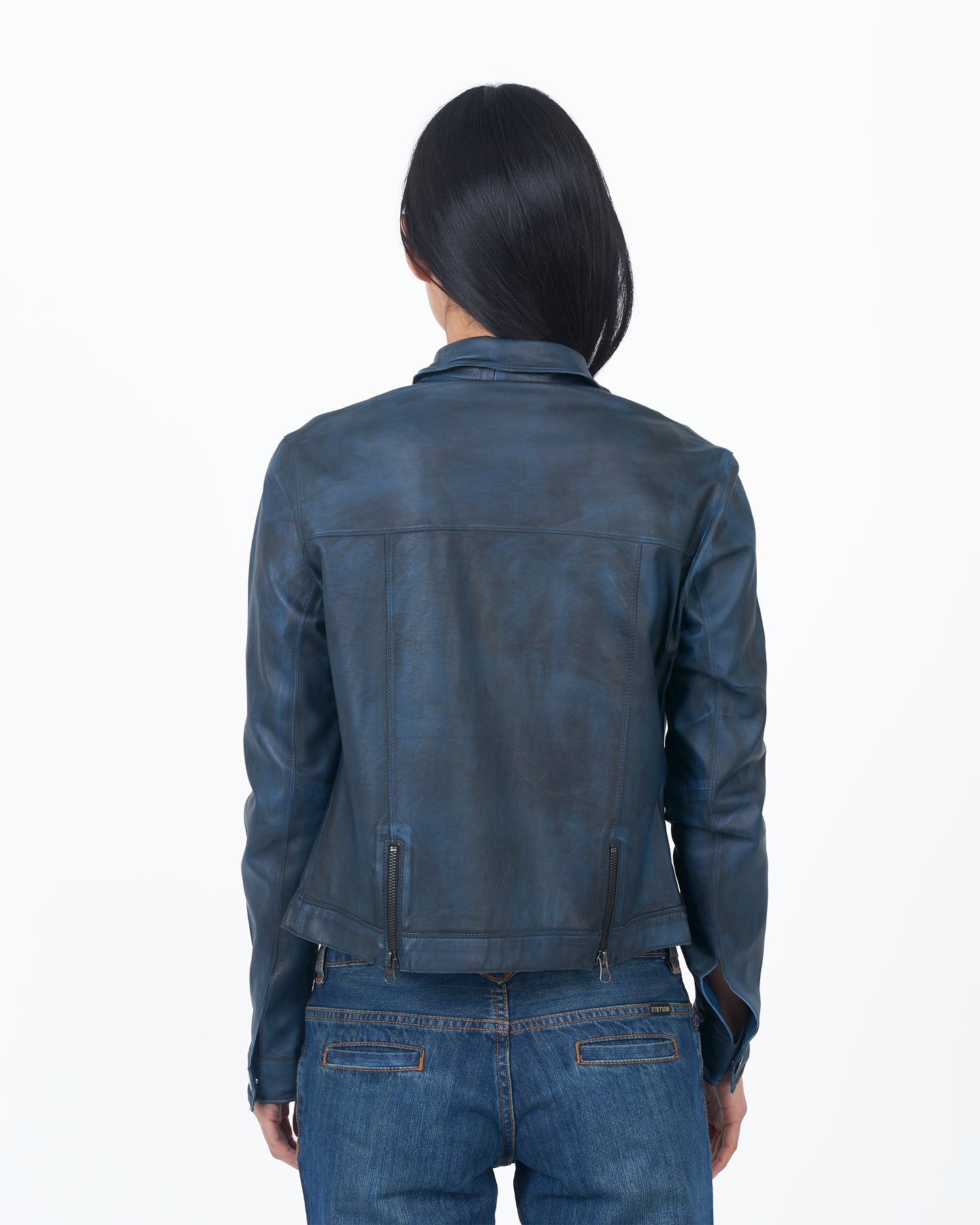 JKT Alexa Waxed Leather Jacket Blue