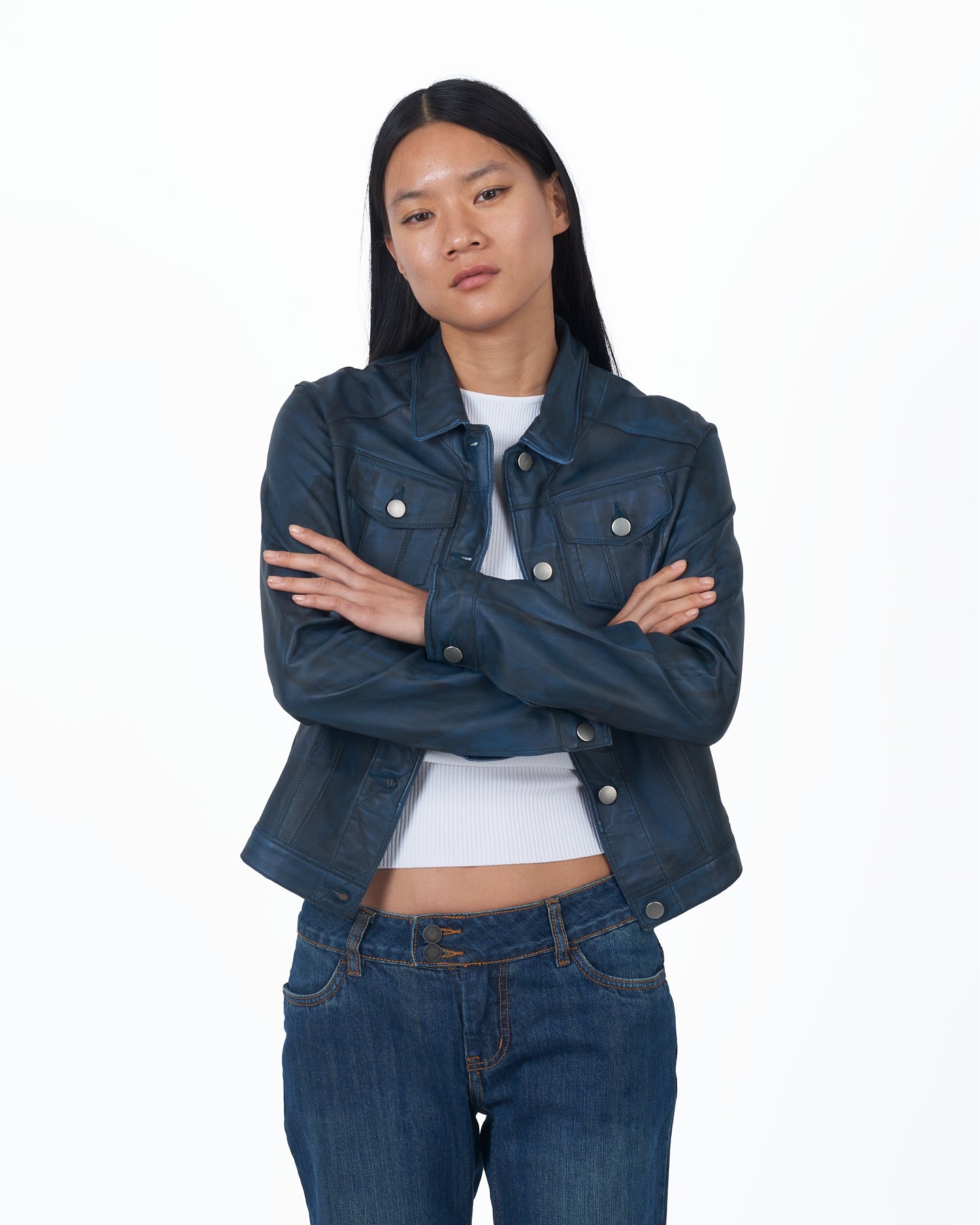 JKT Alexa Waxed Leather Jacket Blue
