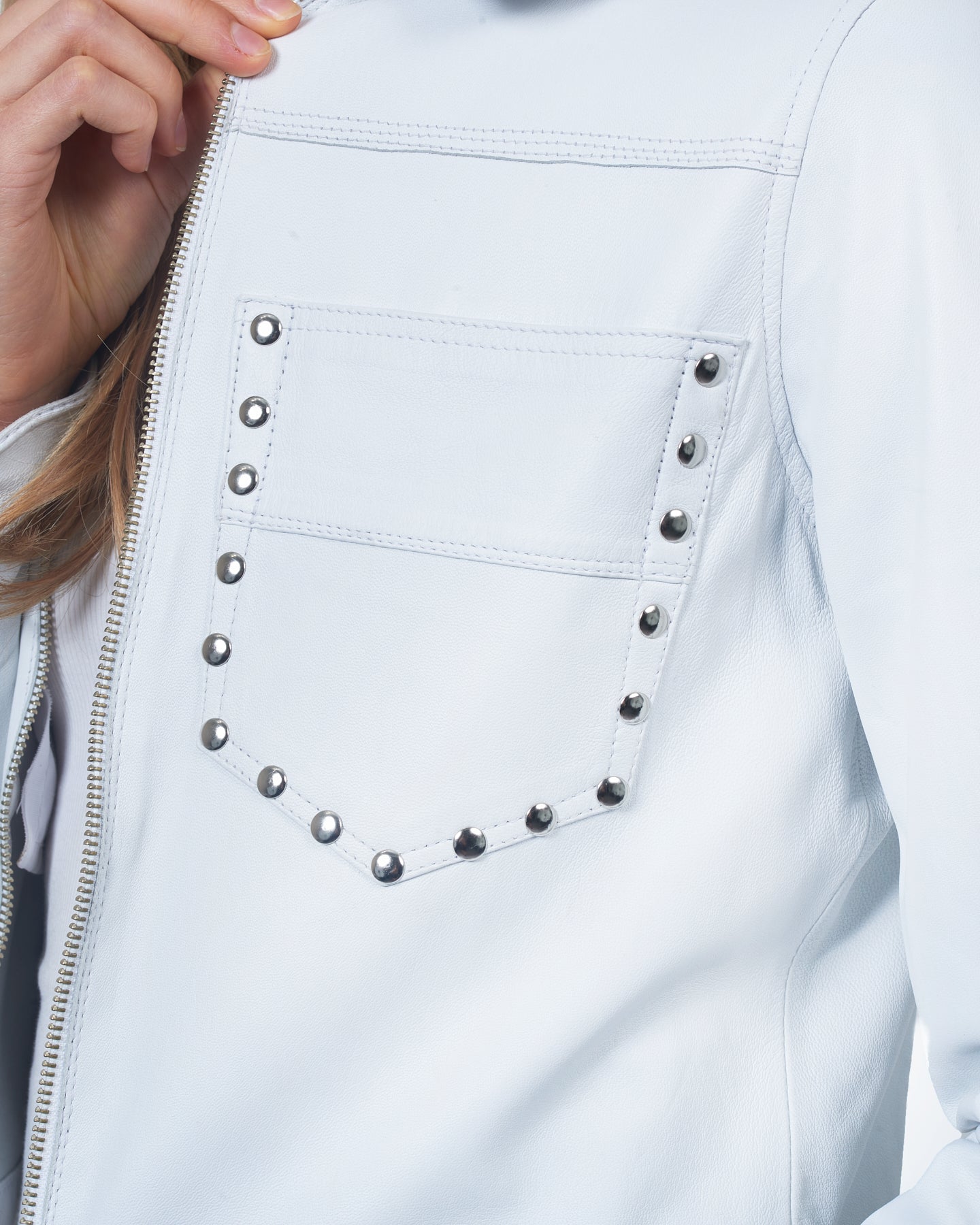 Hayden Nailhead Leather Jacket White