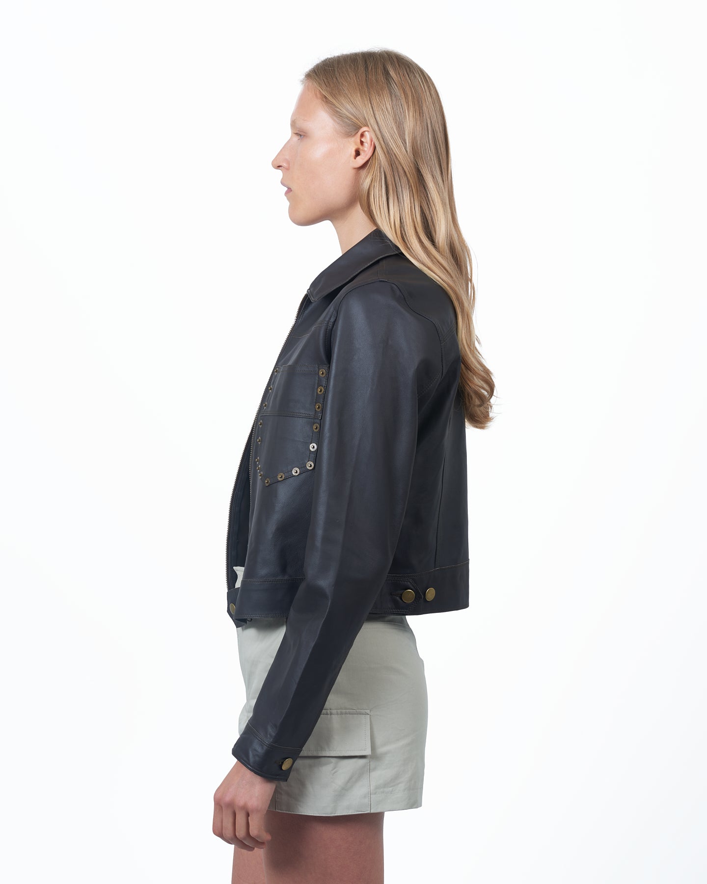 JKT Hayden Nailhead Leather Jacket Chocolate