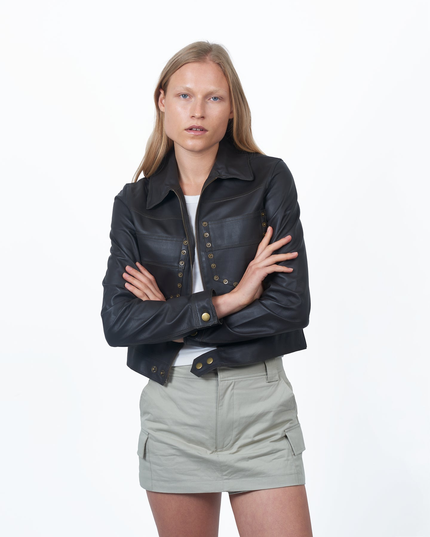 JKT Hayden Nailhead Leather Jacket Chocolate