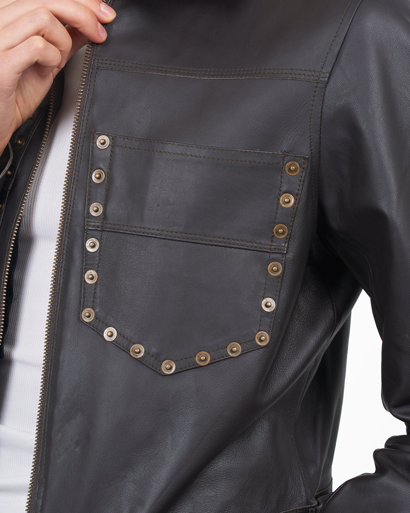 Hayden Nailhead Leather Jacket Chocolate