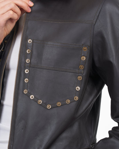 JKT Hayden Nailhead Leather Jacket Chocolate