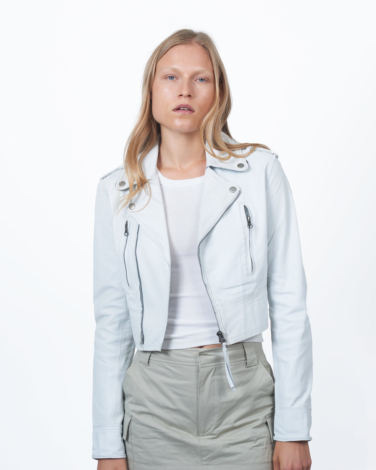 JKT Erin Burnished Leather Jacket White
