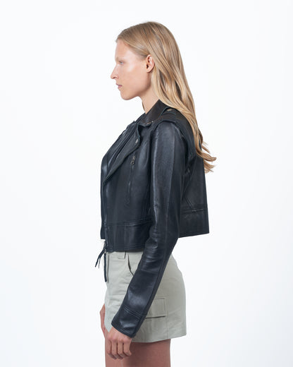 Erin Burnished Leather Jacket Black