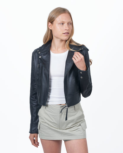 Erin Burnished Leather Jacket Black