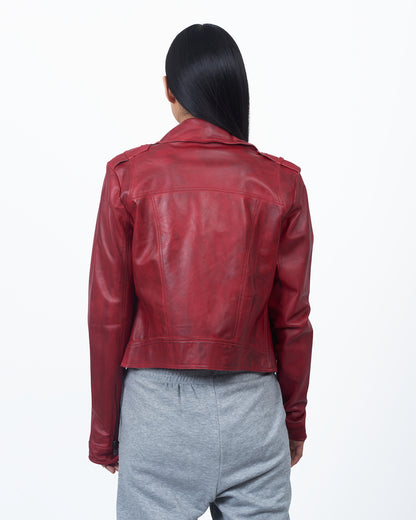 JKT Tyler Waxed Leather Jacket Pink