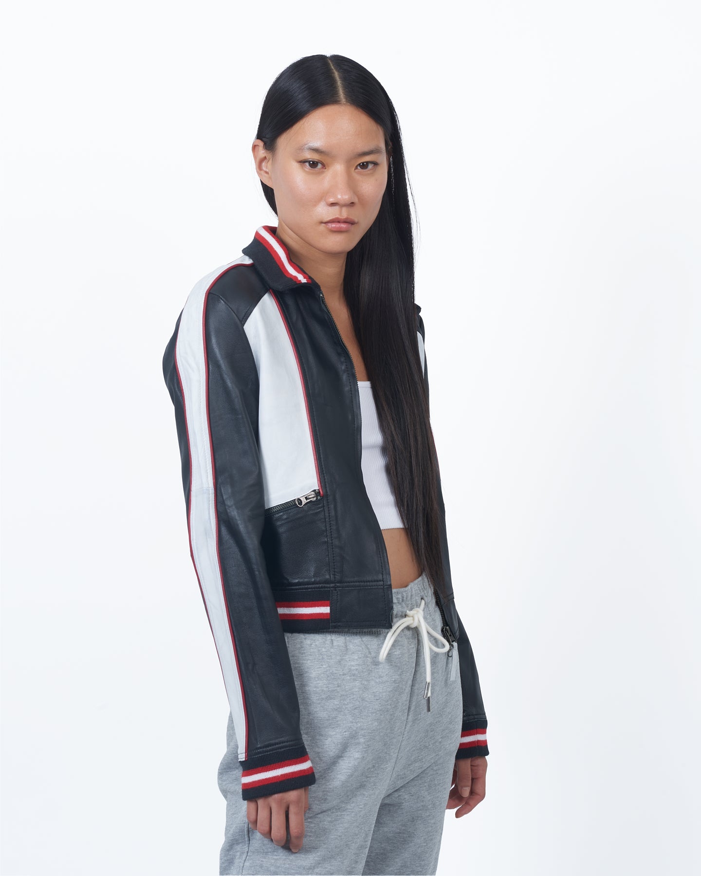 JKT Kali Track Leather Jacket Black/White