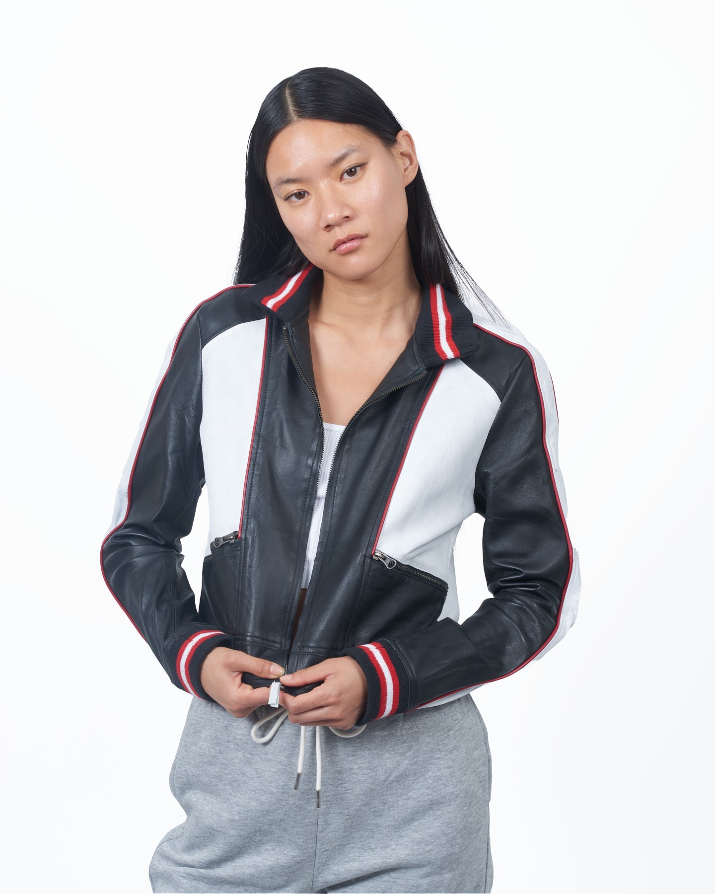 JKT Kali Track Leather Jacket Black/White