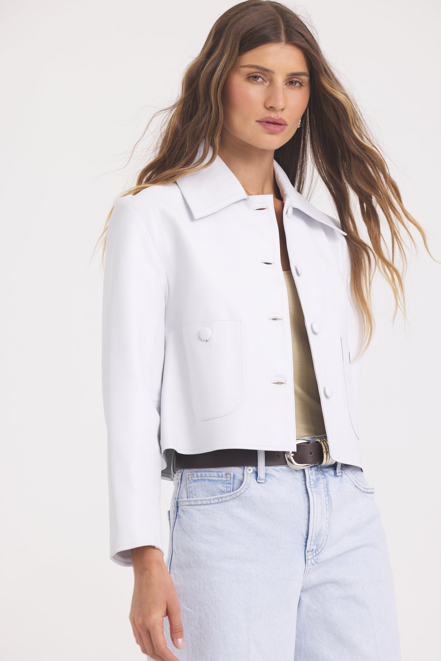 Julie Burnished Leather White