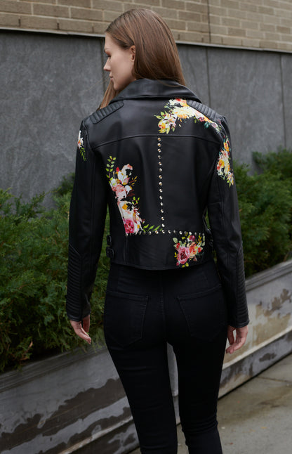 JKT Harley Floral Leather Jacket Black