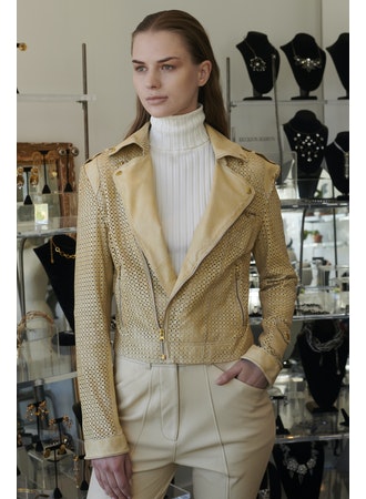 Jakett Josey Square Perforated Leather Jacket Vintage Gold
