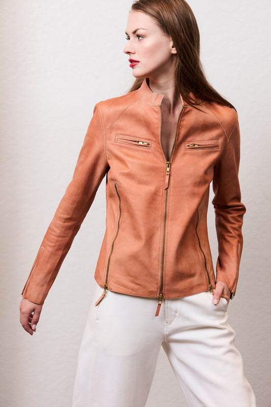 Quinn Novelty Leather Jacket Copper