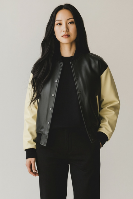 Fallon Burnished Leather Jacket Black/Crème Gold